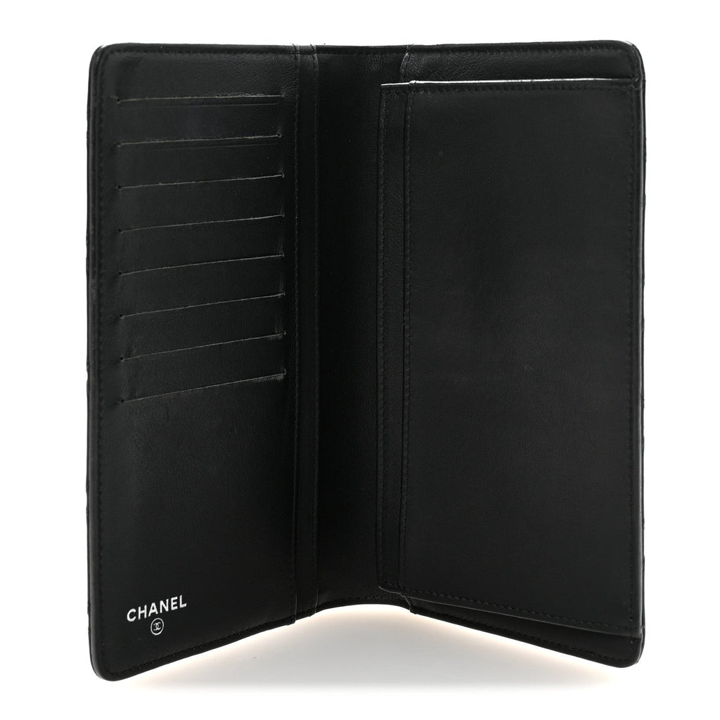 Lambskin Diamond Stitched Yen Wallet Black