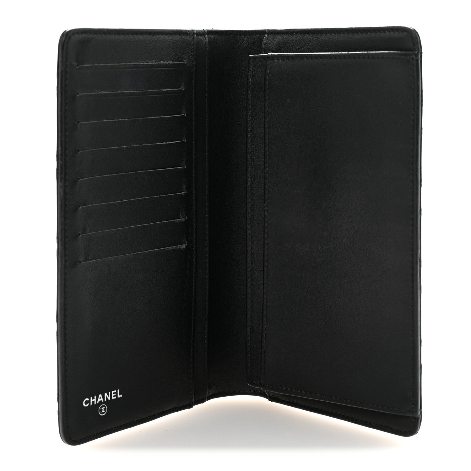 Lambskin Diamond Stitched Yen Wallet Black