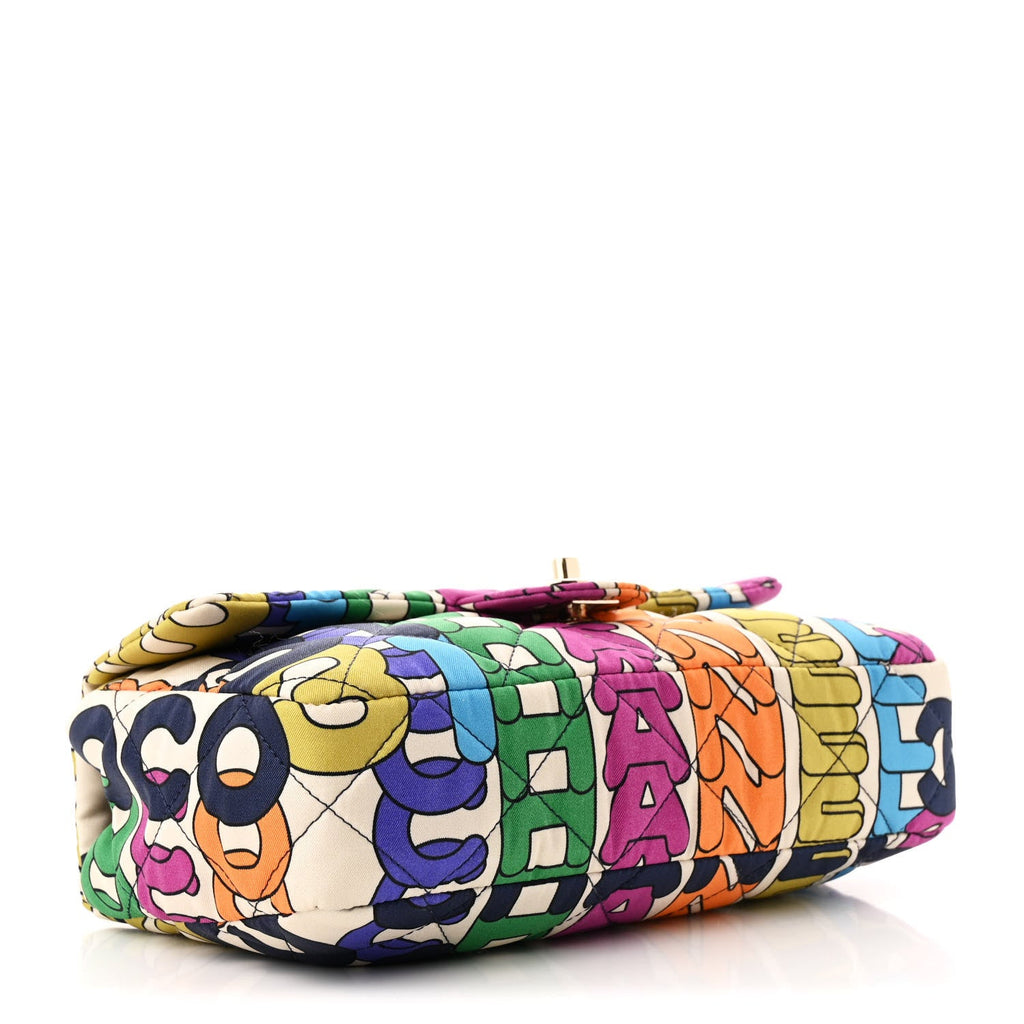 Chanel Printed Fabric Quilted Logo Single Flap Bag Multicolor