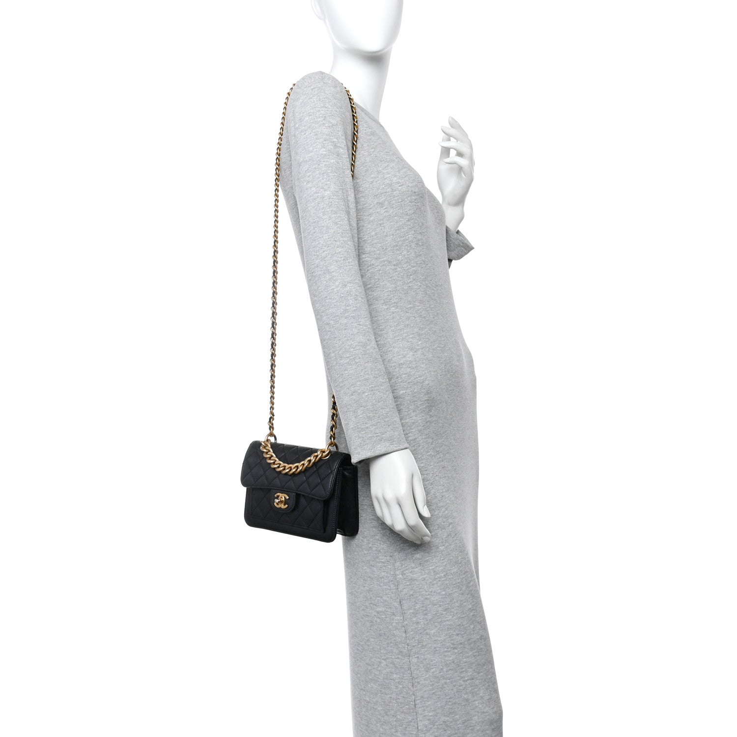Chanel Aged Calfskin Quilted Double You Mini Flap Black