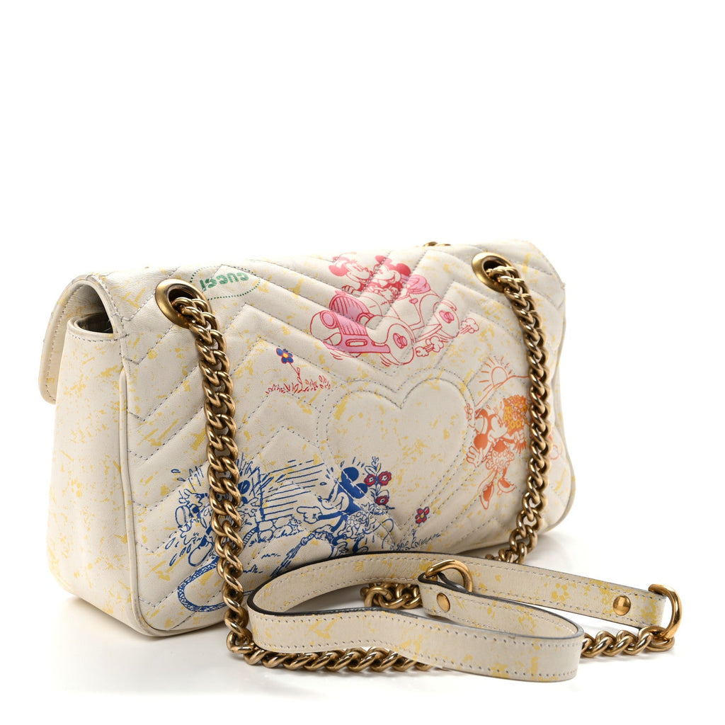 Gucci X DISNEY Calfskin Matelasse Mickey Minnie Mouse Medium GG Marmont Shoulder Bag Multicolor
