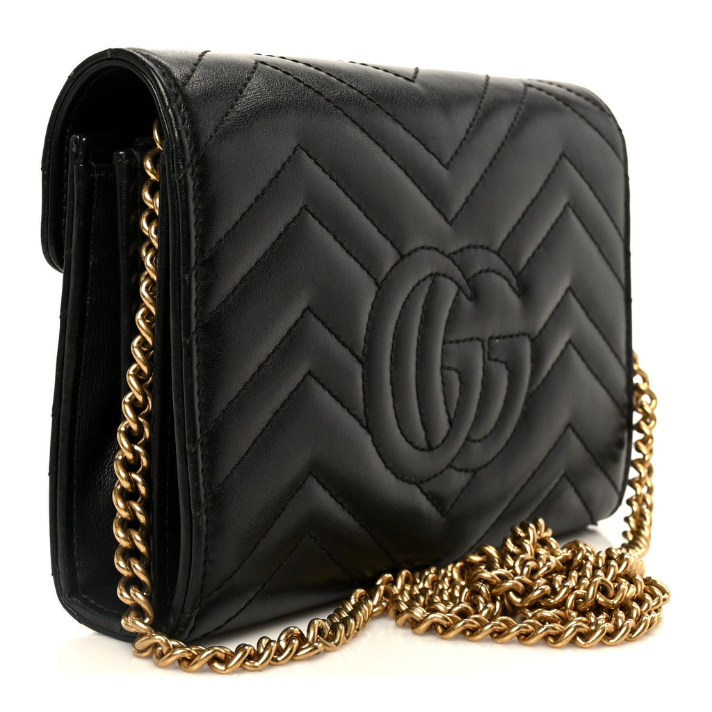 Gucci Calfskin Matelasse GG Marmont Chain Wallet Black
