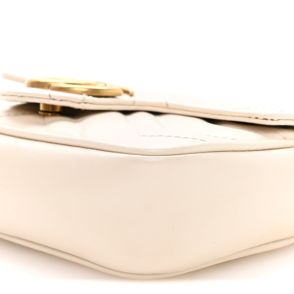 Gucci Calfskin Matelasse Super Mini GG Marmont Shoulder Bag White