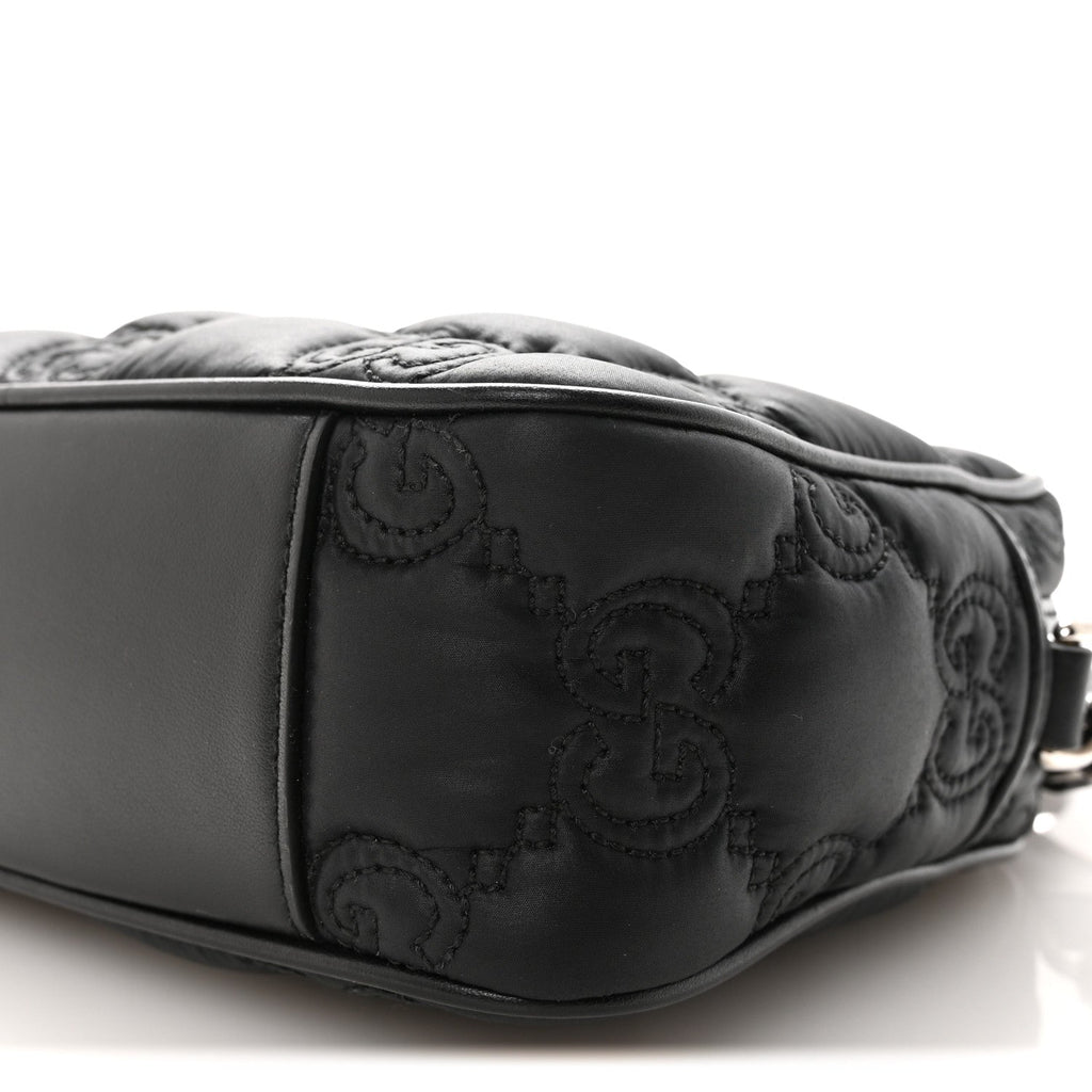 Gucci Nylon Calfskin Enamel GG Matelasse Shoulder Bag Black