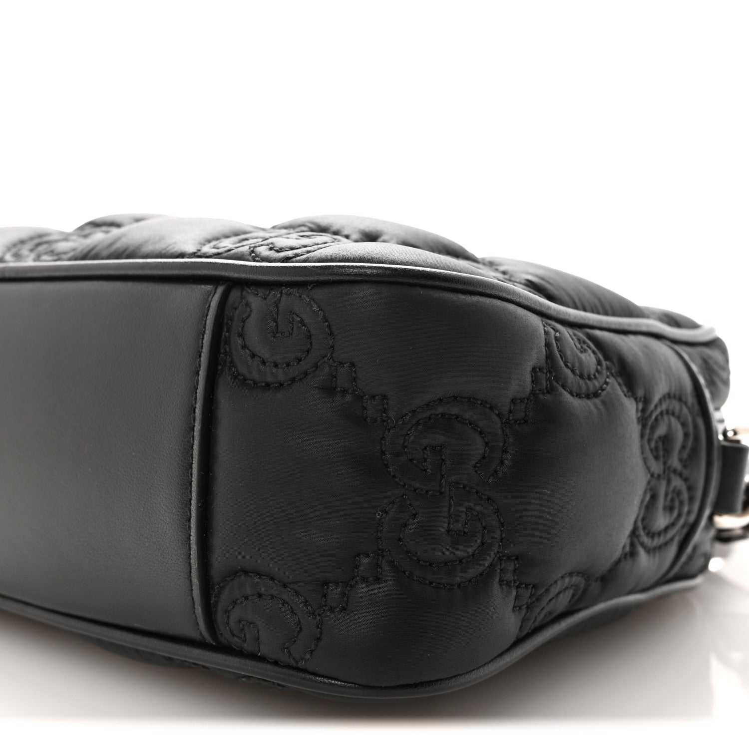 Gucci Nylon Calfskin Enamel GG Matelasse Shoulder Bag Black