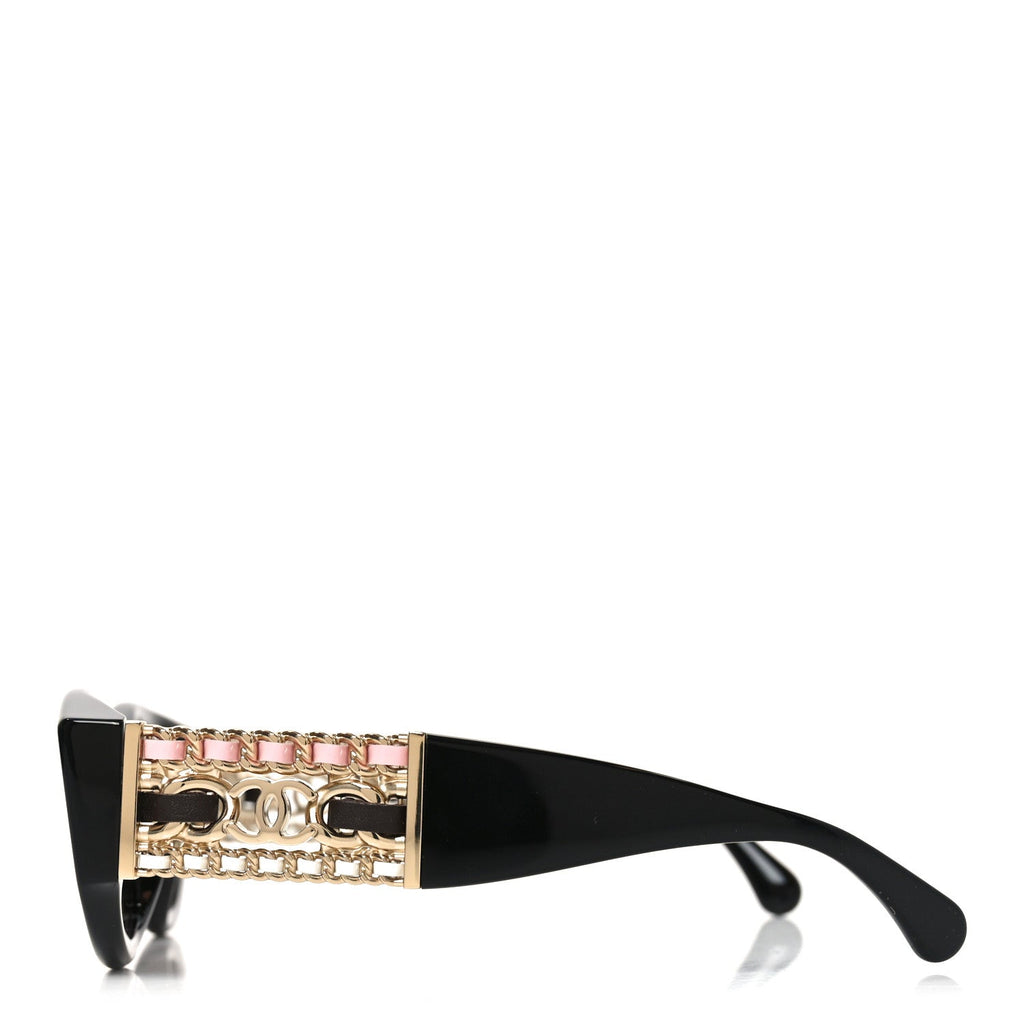 Acetate Calfskin Chain CC Sunglasses 5536-Q-A Black