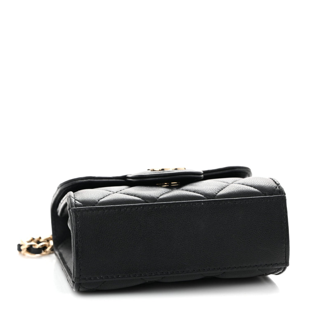 Chanel Lambskin Quilted Top Handle Flap Clutch With Chain Black