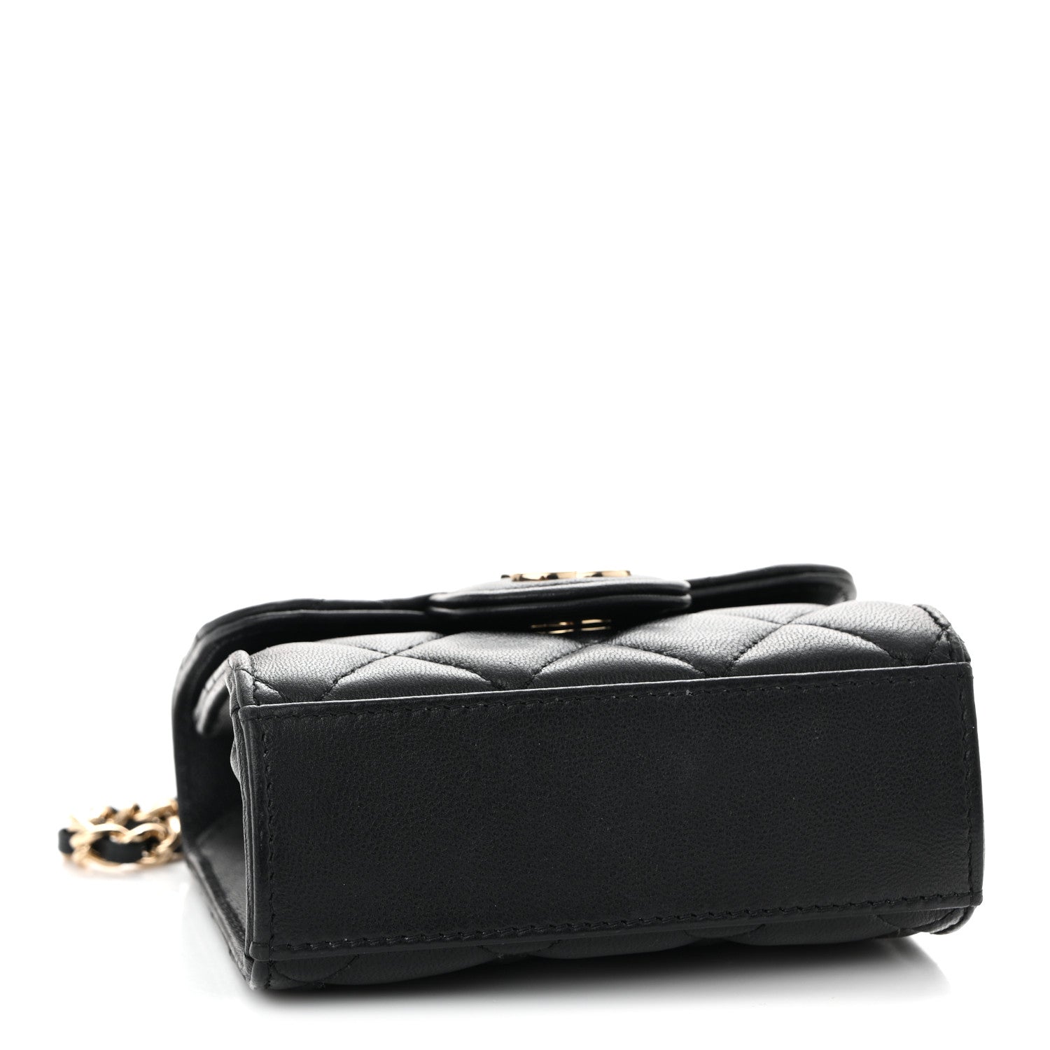 Chanel Lambskin Quilted Top Handle Flap Clutch With Chain Black