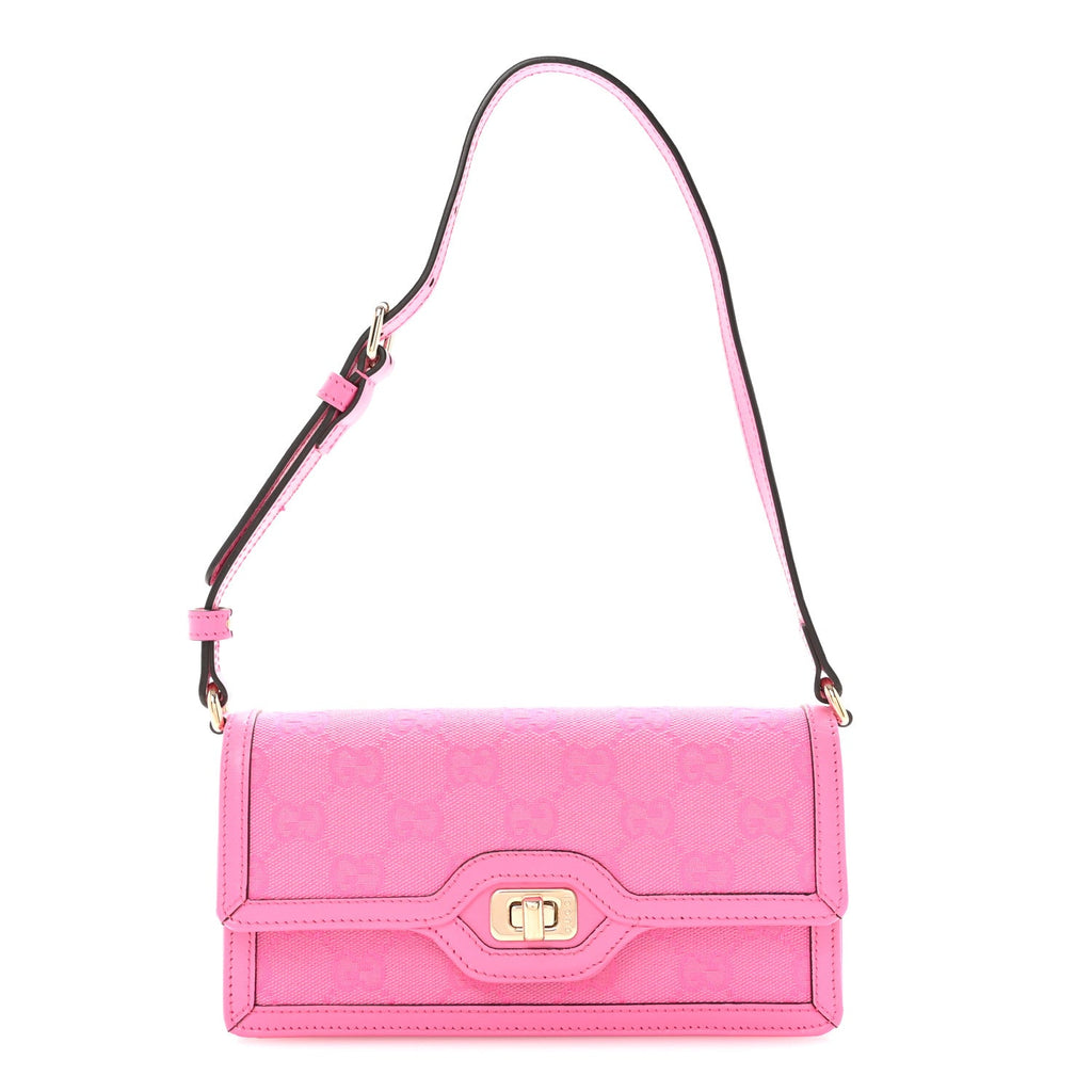 Gucci GG Monogram Scratch Lux Calfskin Mini Luce Shoulder Bag Rose Dark Blossom