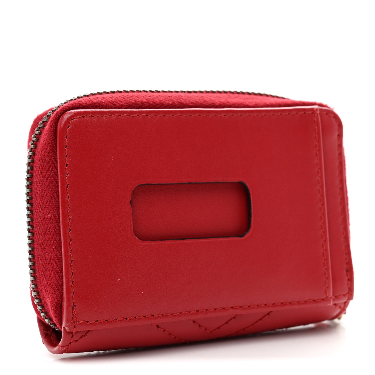 Gucci Calfskin Matelasse GG Marmont Zip Around Card Case Hibiscus Red