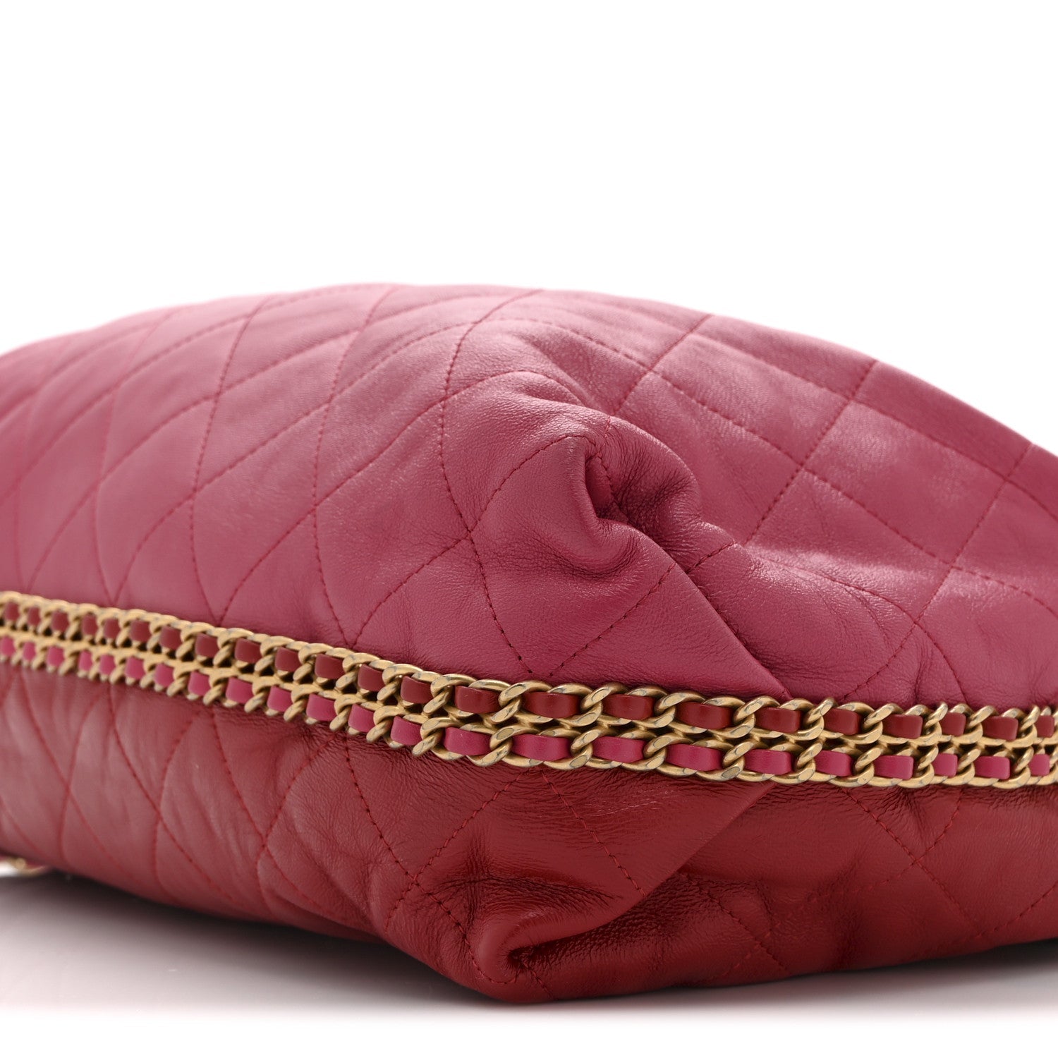 Chanel Calfskin Quilted Coco Shelter Bowling Bag Dark Pink Red