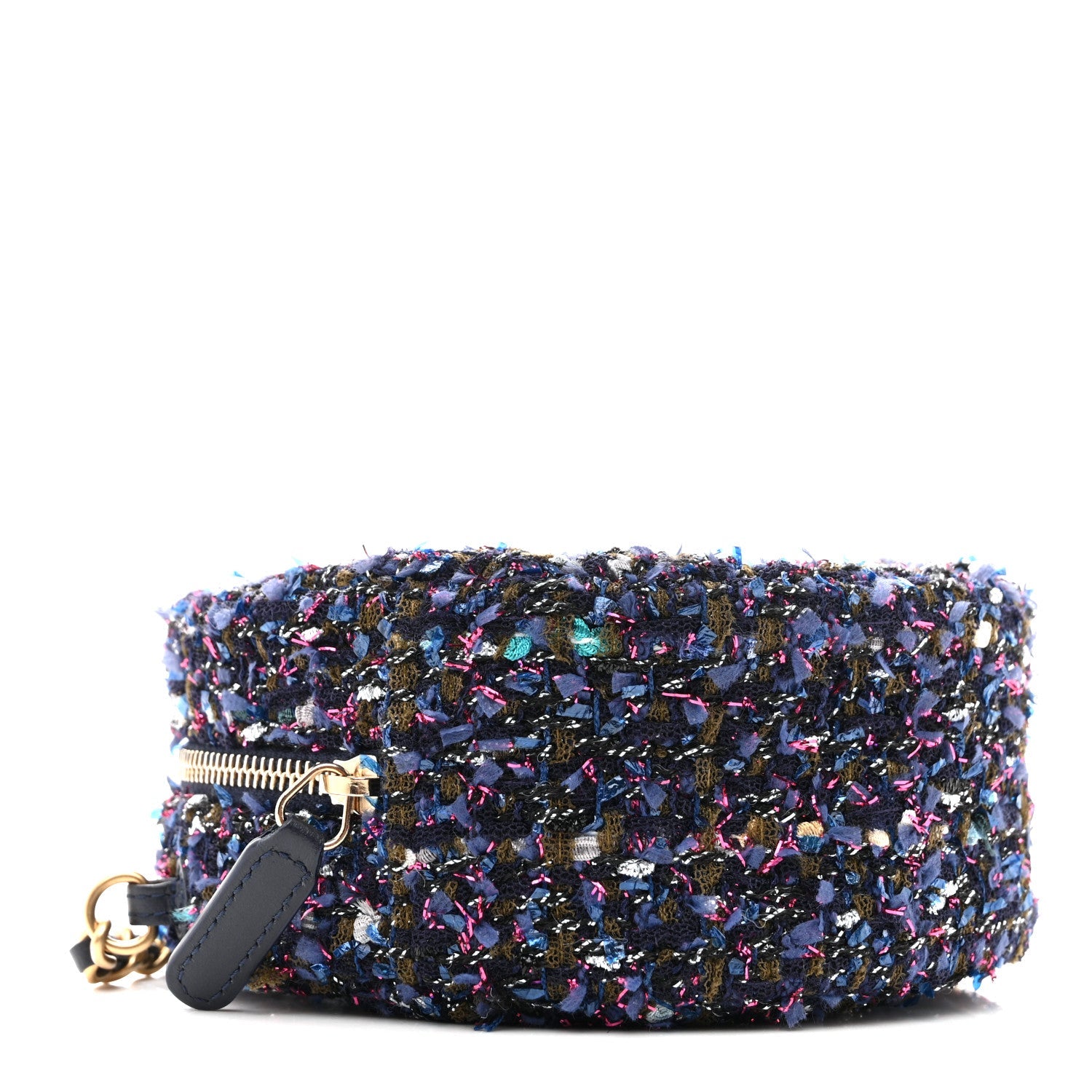 Chanel Tweed Quilted Round Clutch With Chain Multicolor