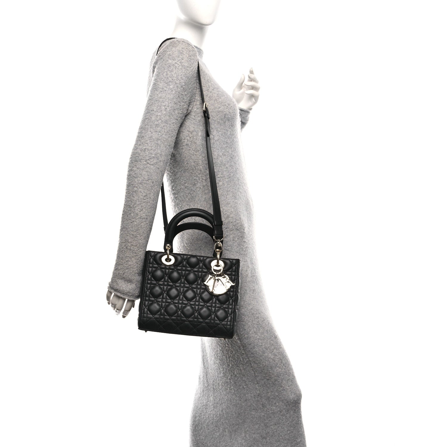 Christian Dior Lambskin Cannage Medium Lady Dior Black
