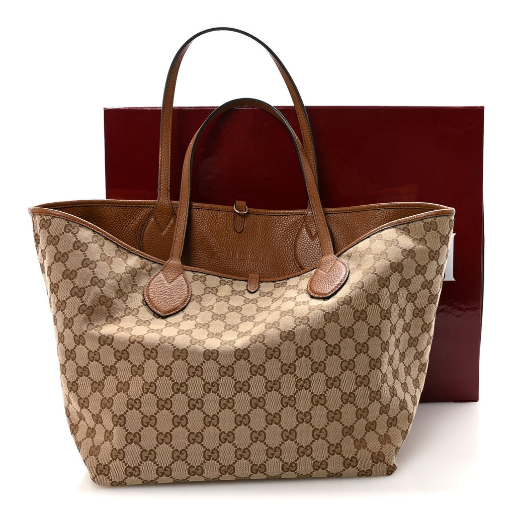 Gucci Grained Calfskin Monogram Large Totissima Reversible Tote Brown