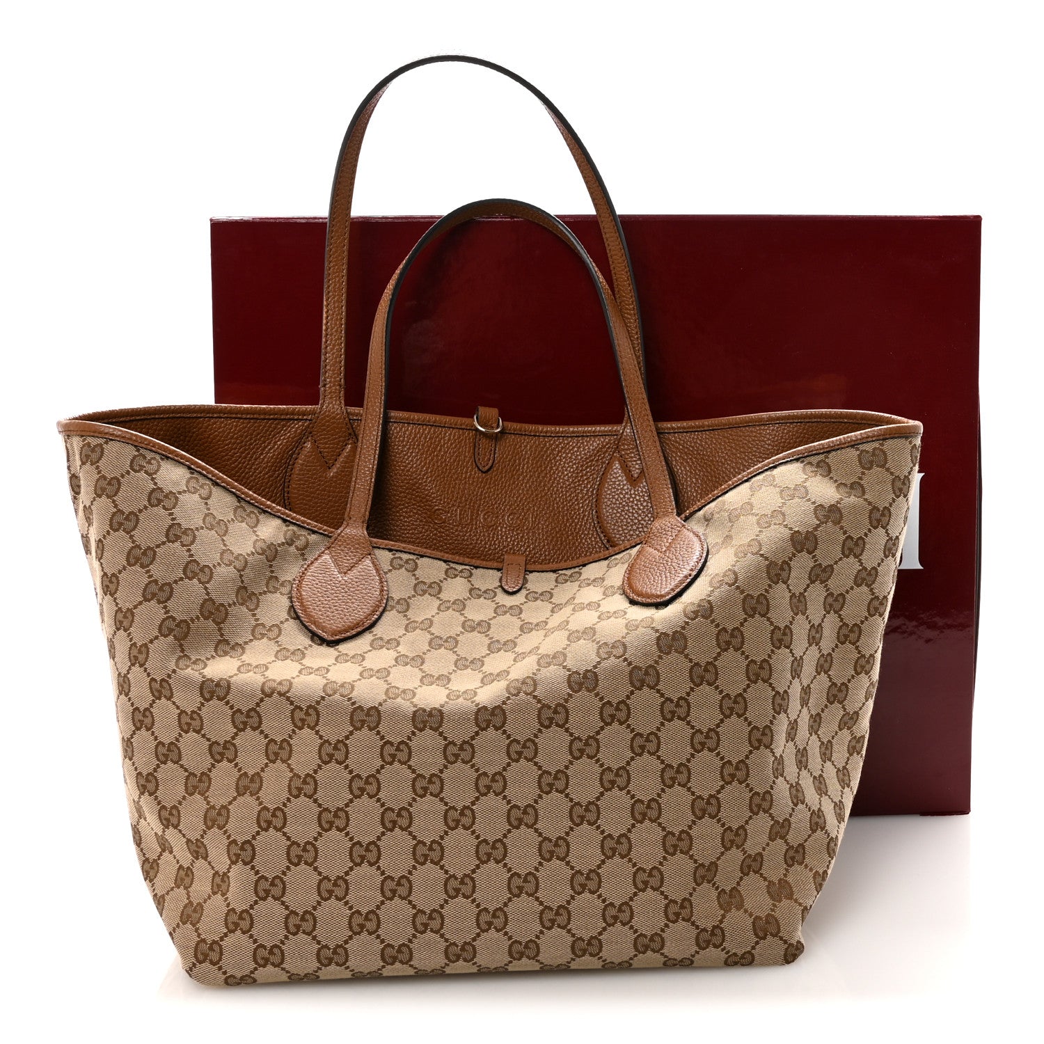 Gucci Grained Calfskin Monogram Large Totissima Reversible Tote Brown