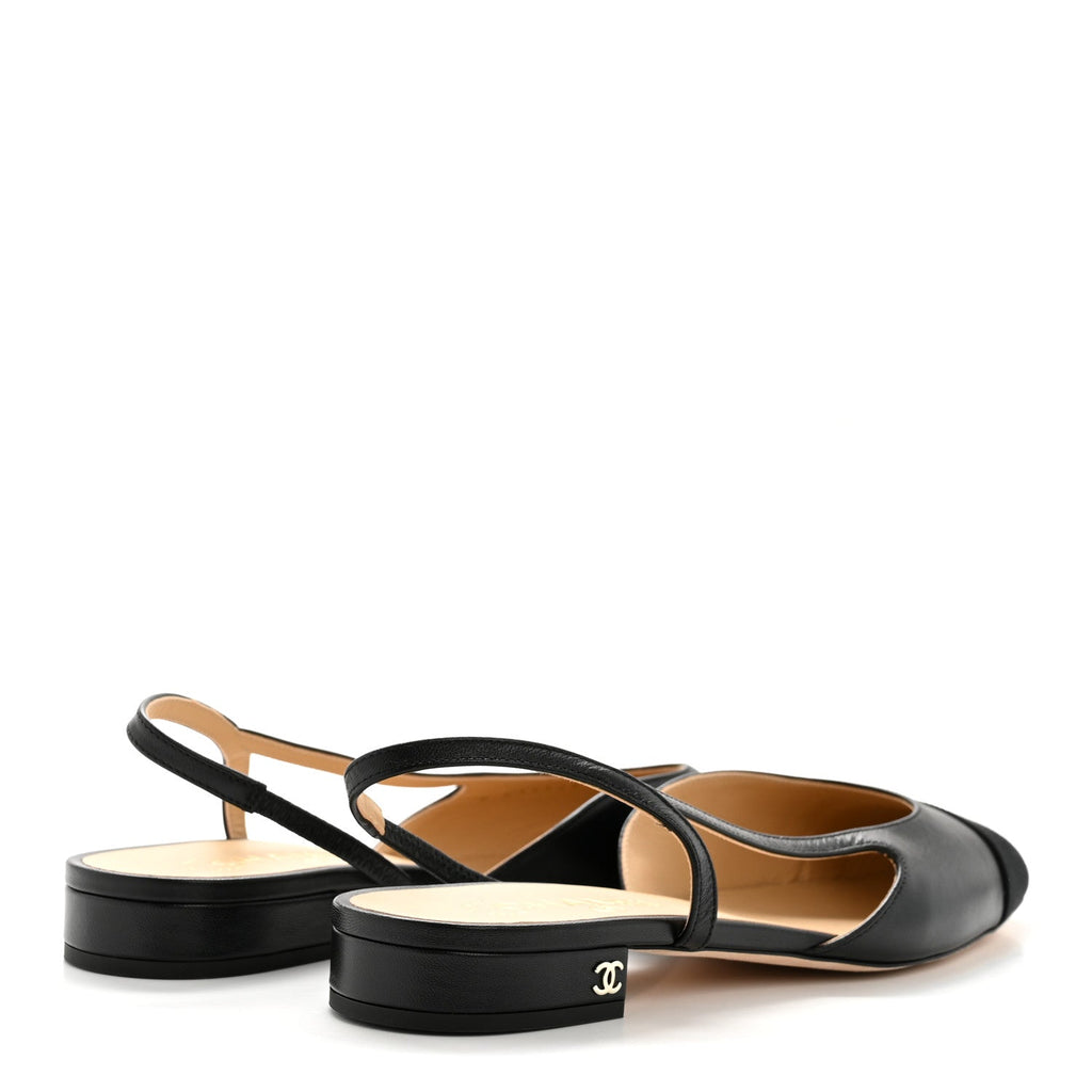 Goatskin Grosgrain Cap Toe CC Slingback Sandals 40 Black