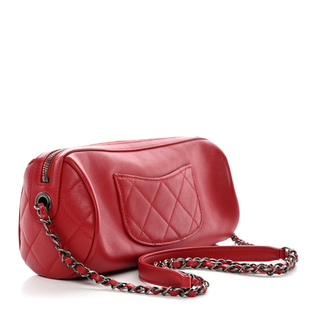 Chanel Calfskin Chain 20s Signature Bowling Bag Red
