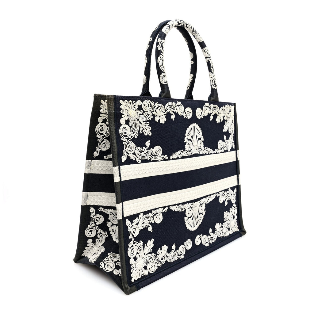 Christian Dior Canvas Embroidered Cornely Book Tote Blue White