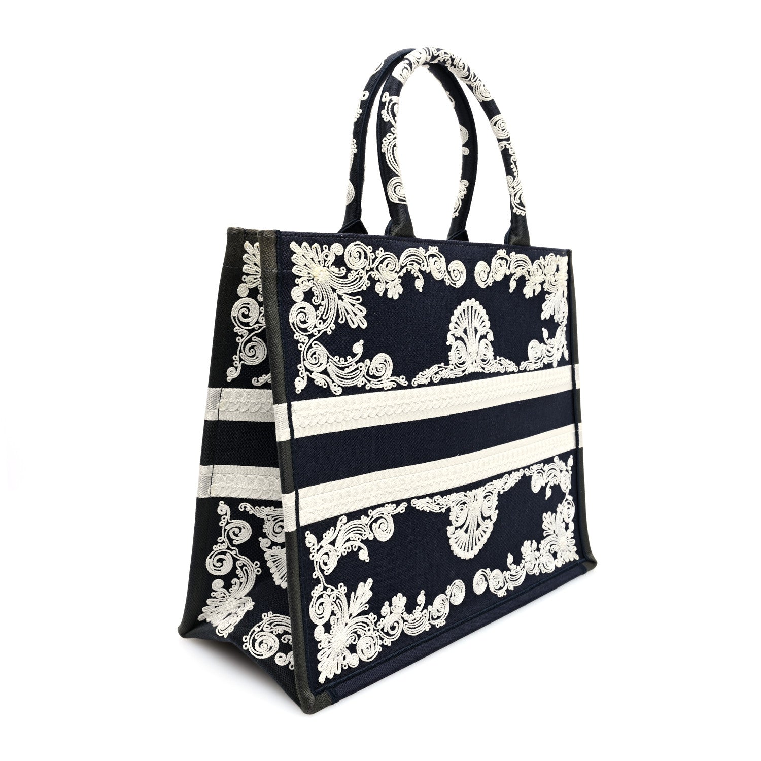 Christian Dior Canvas Embroidered Cornely Book Tote Blue White