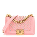 Chanel Calfskin Chevron Embroidered Small Boy By The Sea Flap Pink