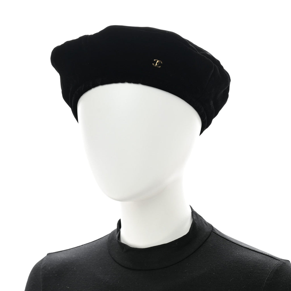 Chanel Velvet Beret Hat S Black
