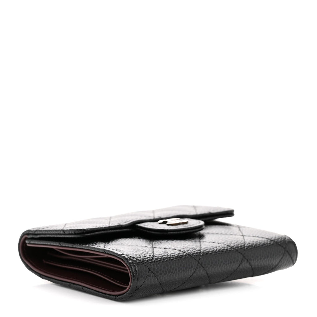Caviar Quilted Compact Flap Wallet Black
