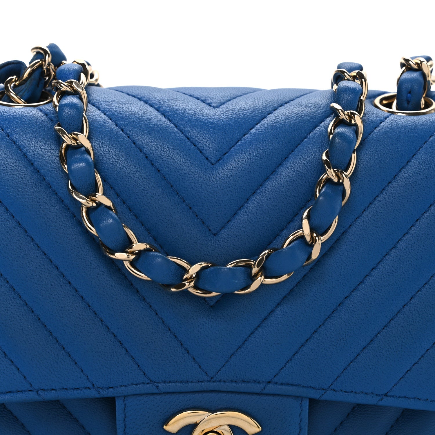 Chanel Lambskin Chevron Quilted Mini Square Flap Blue