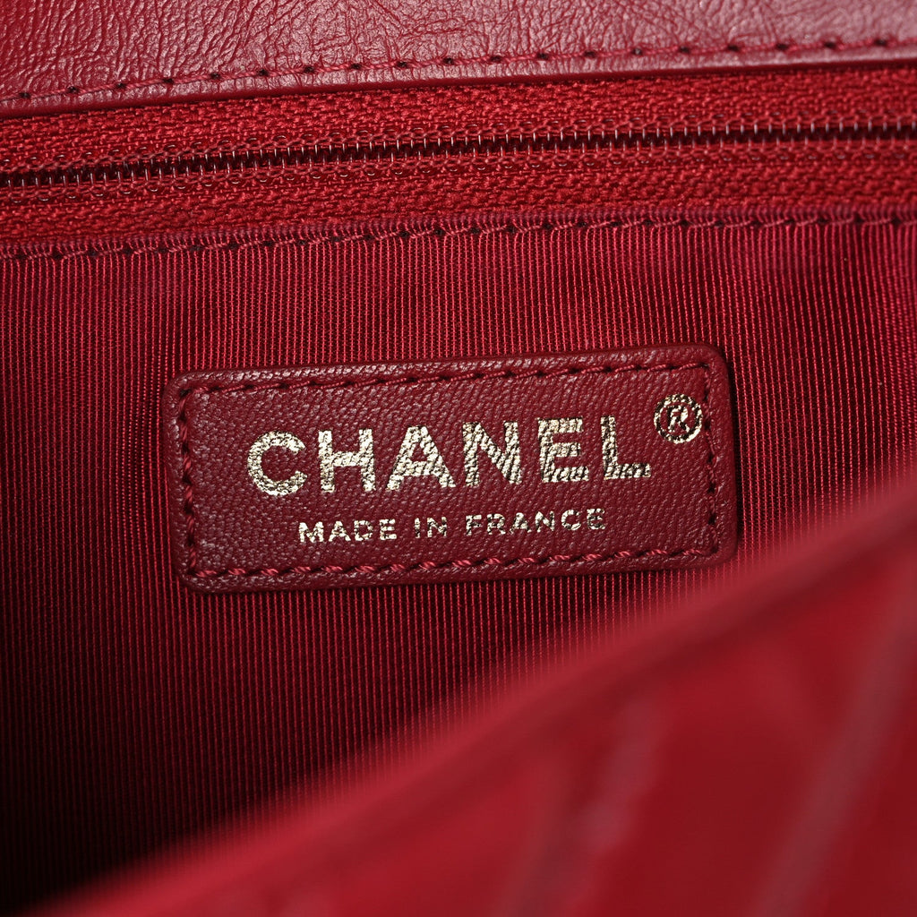Chanel Calfskin Chevron Quilted Top Handle Flap Red