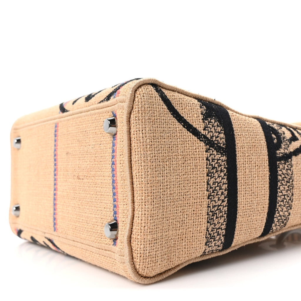 Christian Dior Canvas Jute Embroidered Medium Lady D-Lite Beige Multicolor