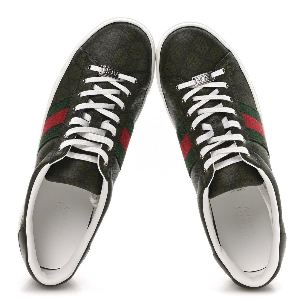 Gucci GG Supreme Monogram Web Mens New Ace Sneakers 11 Green