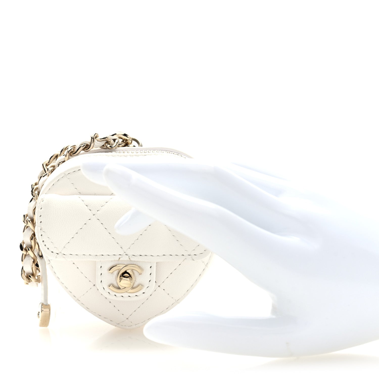 Lambskin Quilted CC Mini In Love Heart Bag Charm White