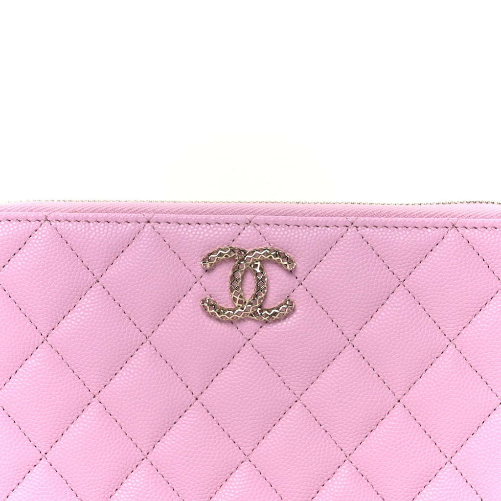 Caviar Quilted Perforated CC Long Zipped Wallet Pink