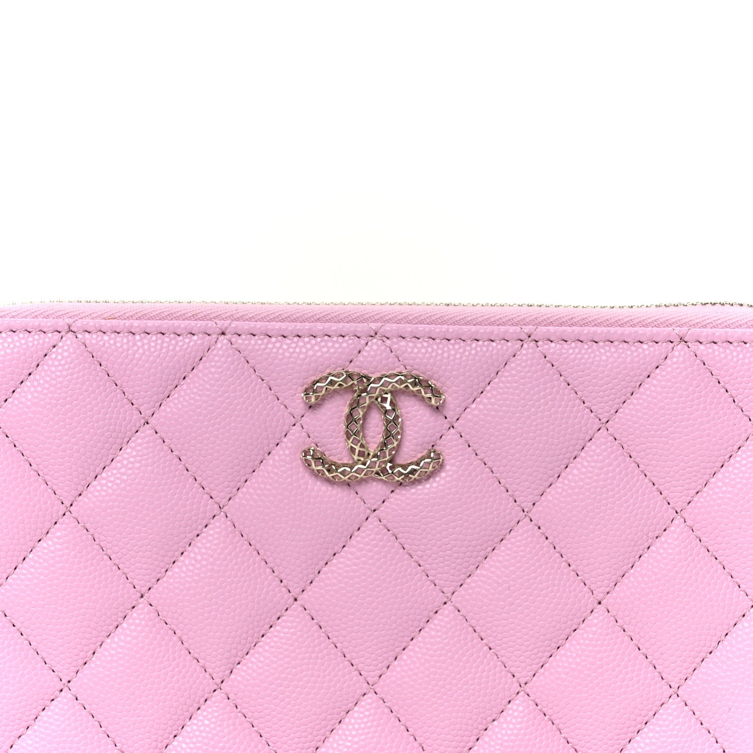 Caviar Quilted Perforated CC Long Zipped Wallet Pink