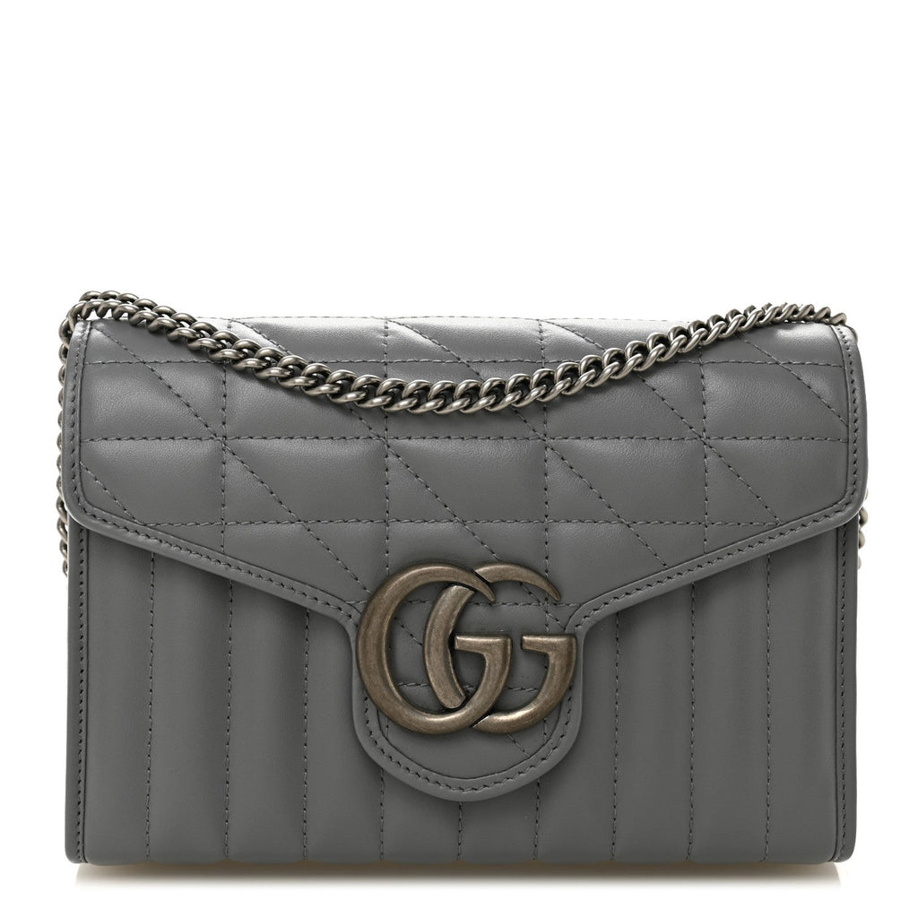 Gucci Calfskin Matelasse Aria GG Marmont Chain Wallet Deep Grey