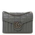 Gucci Calfskin Matelasse Aria GG Marmont Chain Wallet Deep Grey
