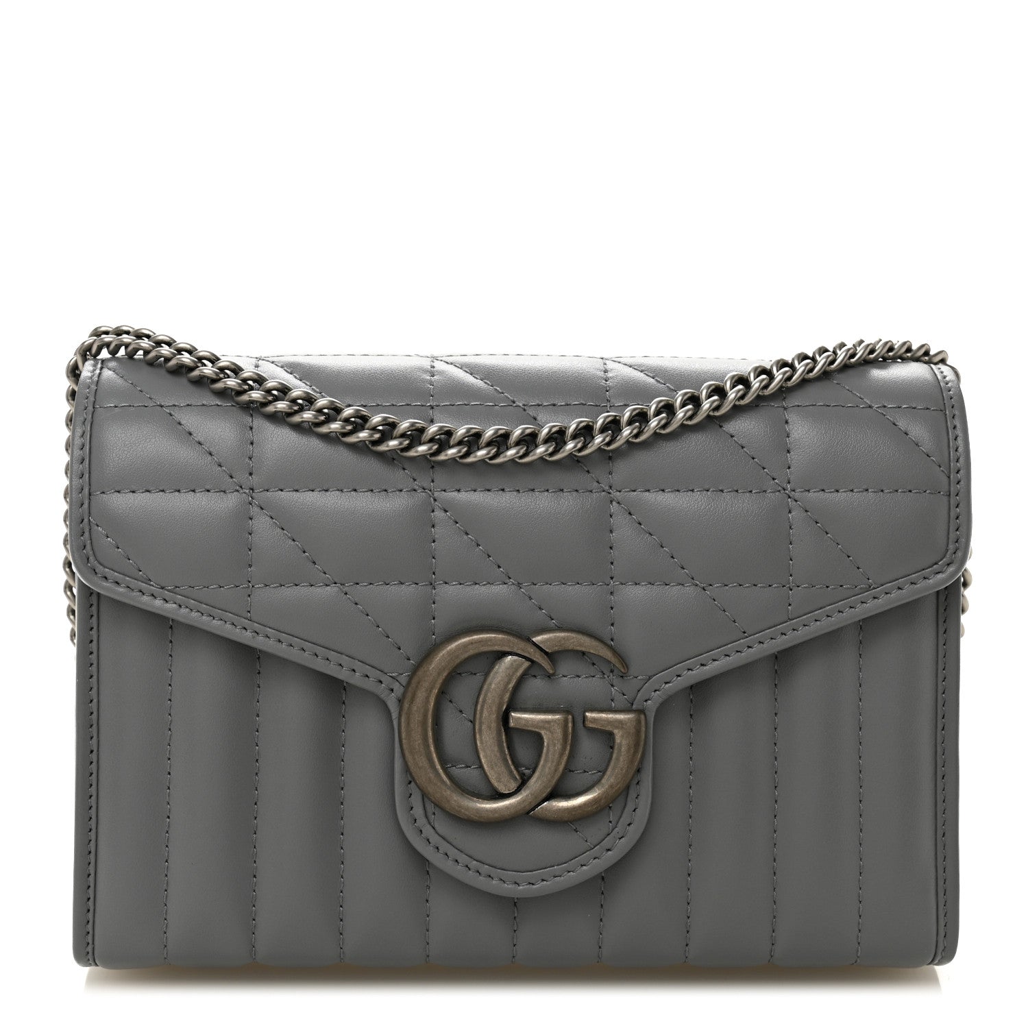 Gucci Calfskin Matelasse Aria GG Marmont Chain Wallet Deep Grey
