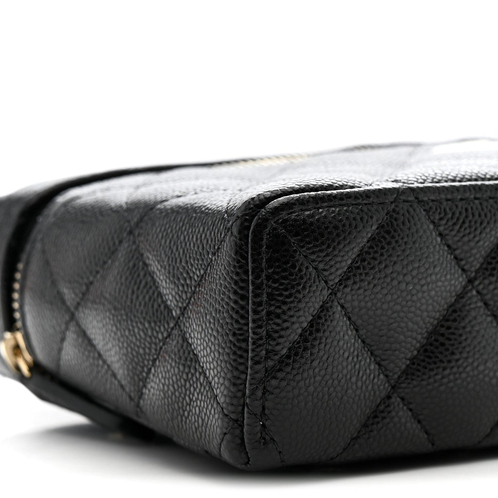 Chanel Caviar Quilted Top Handle Slim Vanity With Chain Black