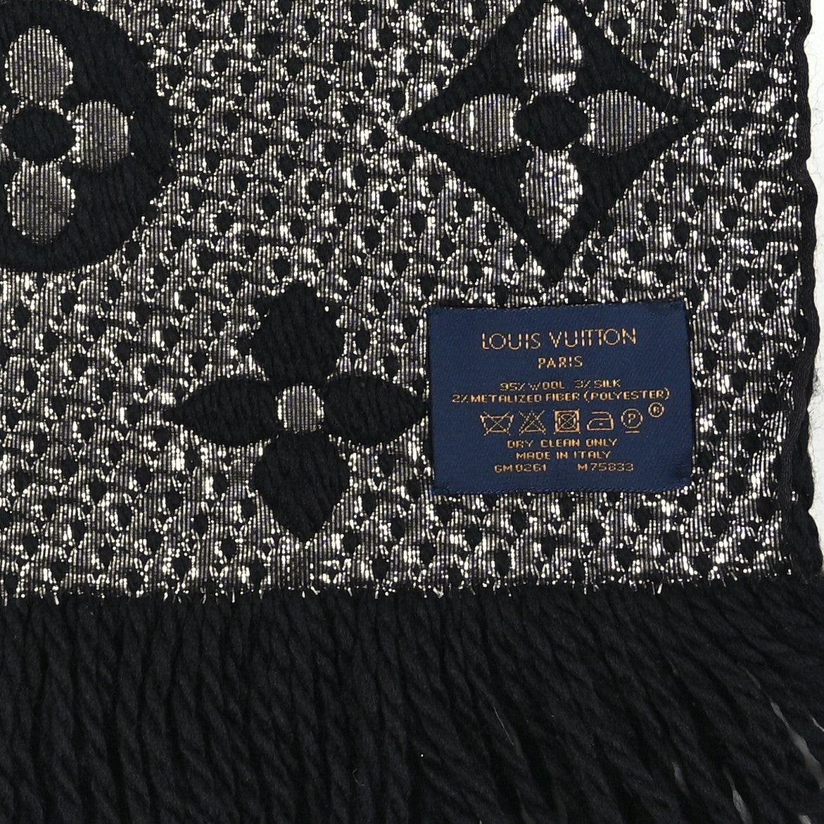 Louis Vuitton Wool Silk Logomania Shine Scarf Black
