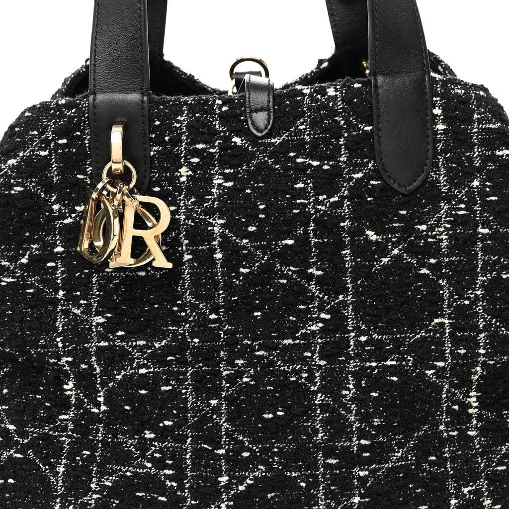 Christian Dior Calfskin Tweed Cannage Medium Toujours Black White