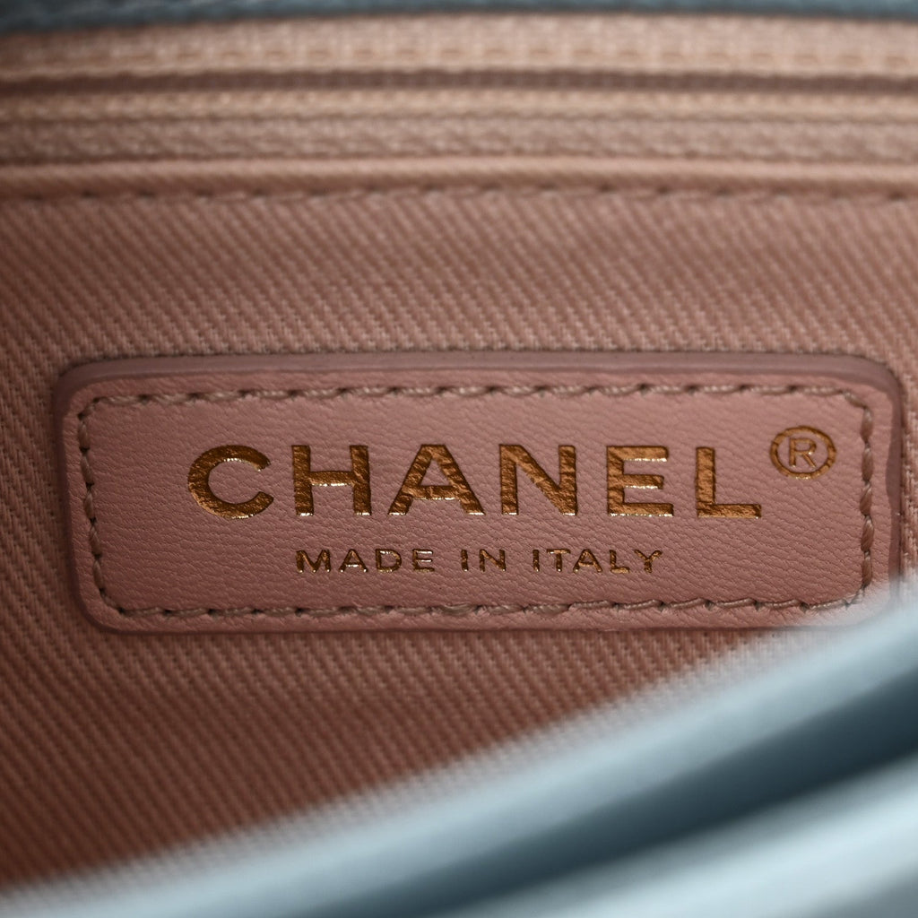 Chanel Grained Calfskin Quilted Small Cuba Top Handle Flap Blue