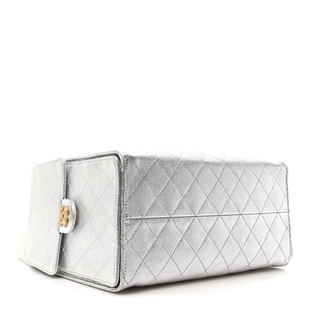 Chanel Metallic Caviar Quilted Medium Chanel 25 Handbag Silver