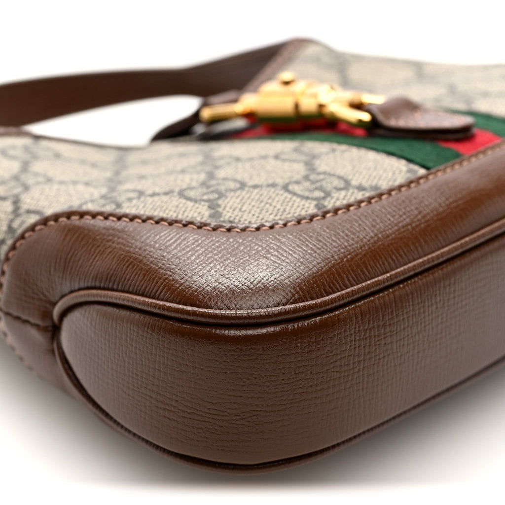 Gucci GG Supreme Monogram Azalea Calfskin Web Mini Jackie 1961 Hobo Beige Ebony Brown Sugar