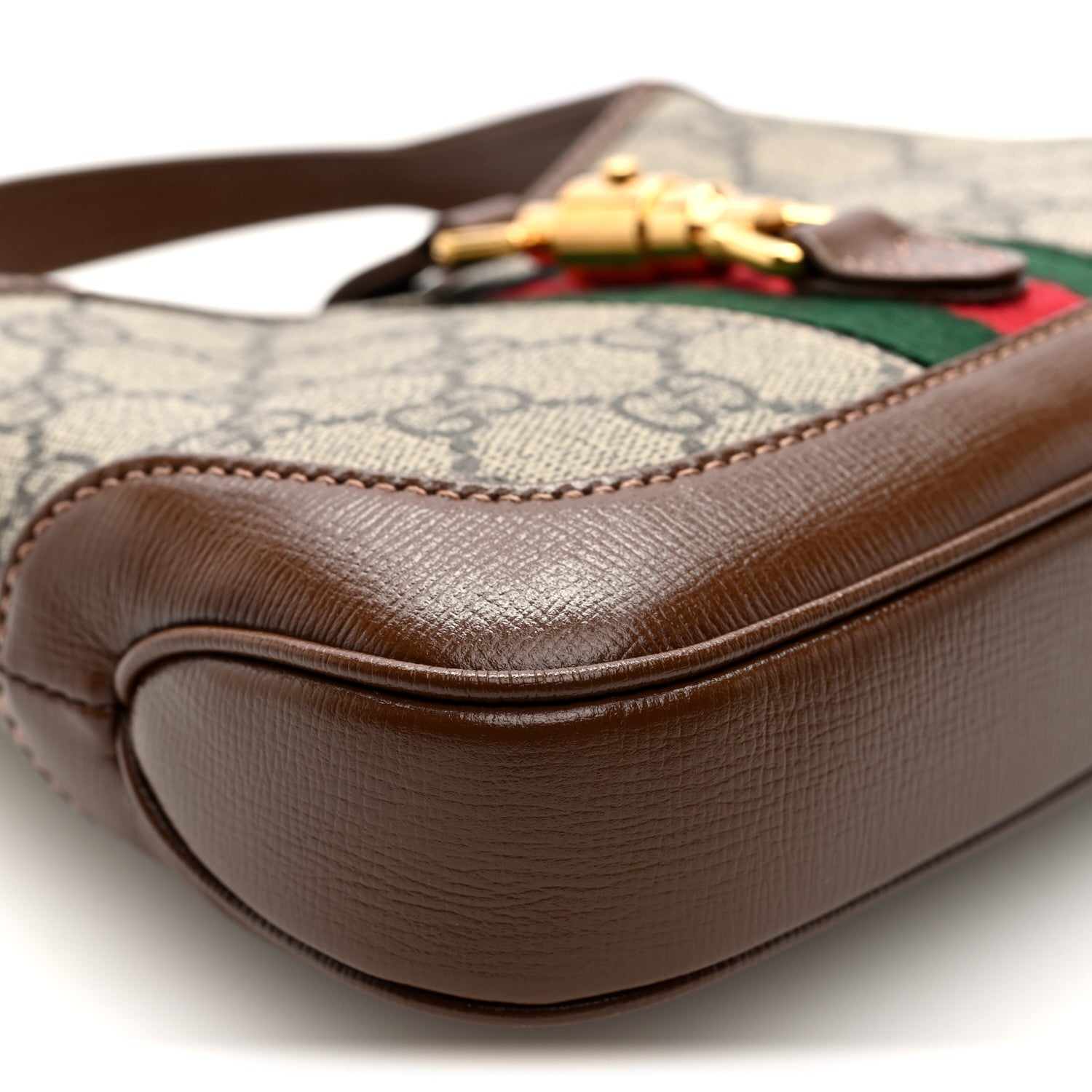 Gucci GG Supreme Monogram Azalea Calfskin Web Mini Jackie 1961 Hobo Beige Ebony Brown Sugar
