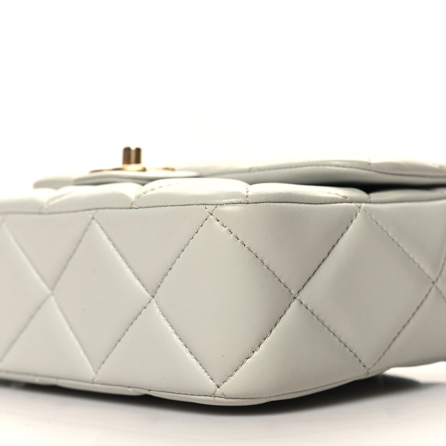 Chanel Lambskin Enamel Pearl Quilted Mini Charm Me Square Flap Light Blue
