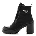Prada Spazzolato Re-Nylon Metal Triangle Logo Lace Up 85mm Ankle Boots 36 Black
