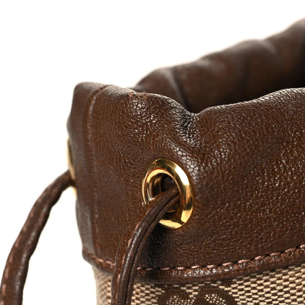 Gucci Monogram Textured Calfskin Horsebit 1955 Drawstring Bucket Bag Beige Brown Sugar
