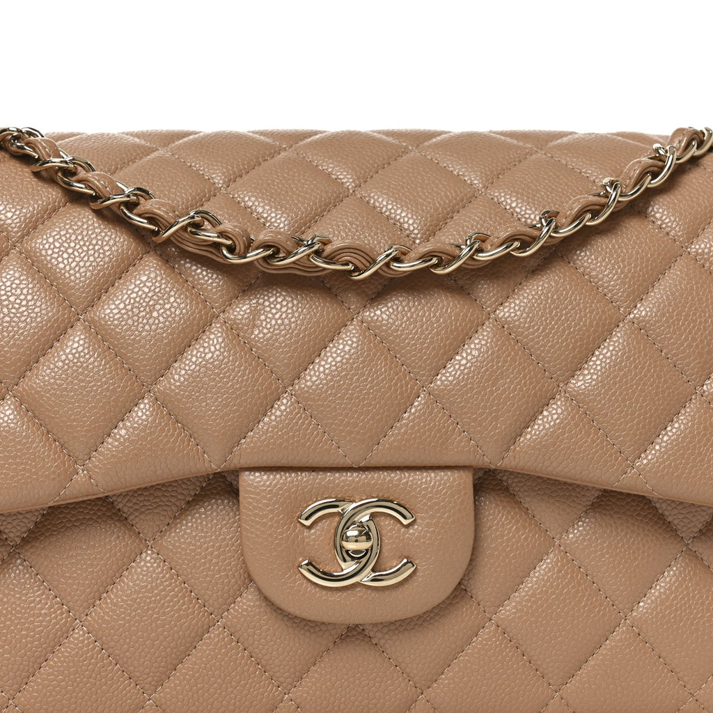 Chanel Caviar Quilted Jumbo Double Flap Beige