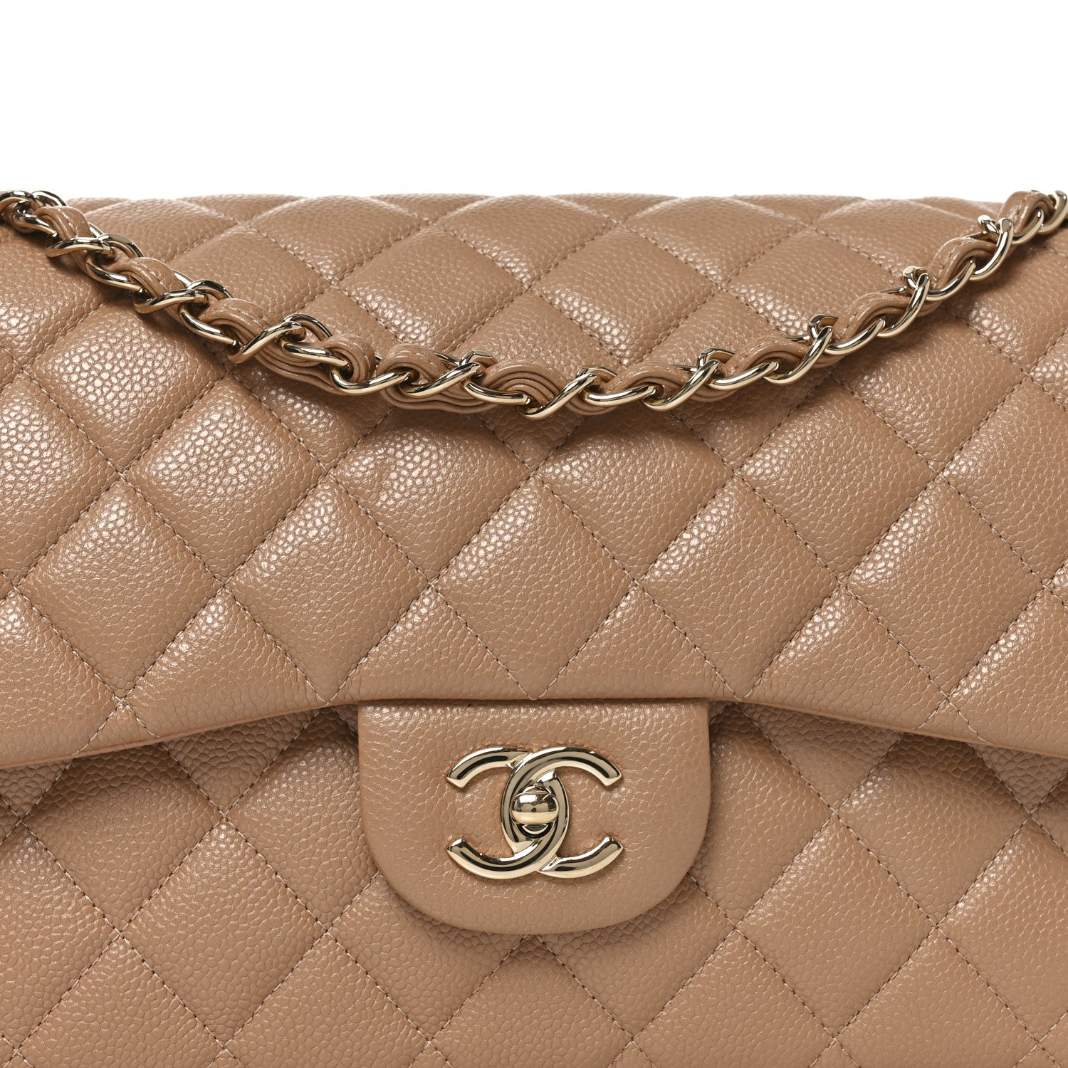 Chanel Caviar Quilted Jumbo Double Flap Beige
