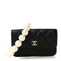 Chanel Calfskin Quilted Maxi Pearls Clutch With Chain Black