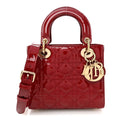 Christian Dior Patent Cannage Small Lady Dior Cherry Red